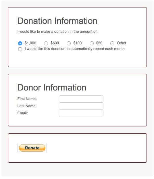 seamless donations form